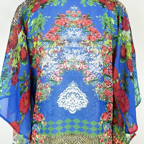 ASA Kaftan Printed Caftan Cover-Up Jeweled Beaded Tassels Floral Short Small - Picture 8 of 9